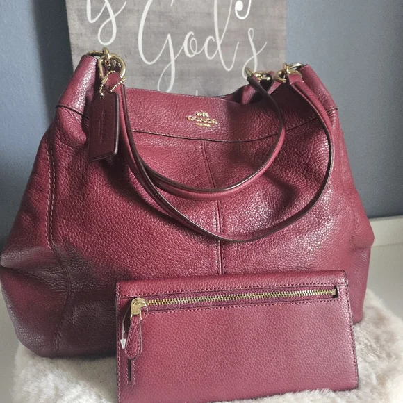 Coach Burgundy Leather Tote and Wallet Set - Picture 2 of 12